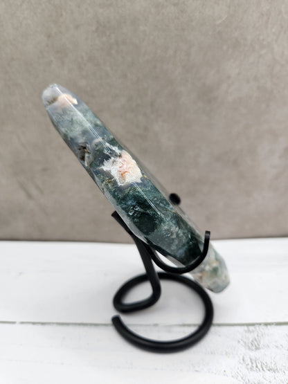 Moss Agate Natural Crystal Diamond Shaped Carving