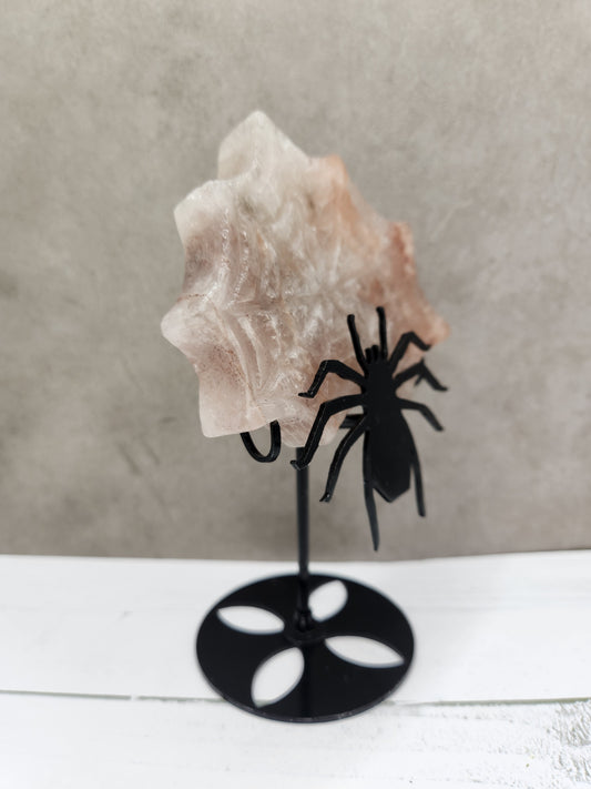 Fire Quartz Spider Web Carving With Stand