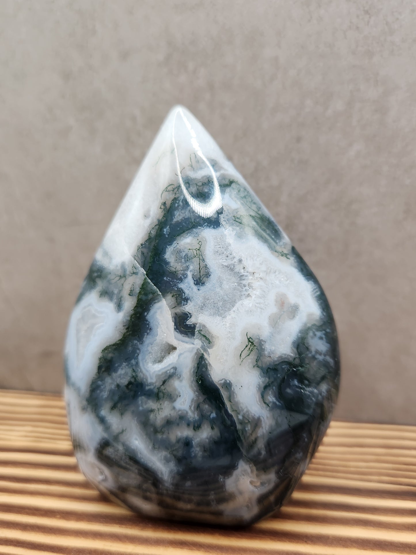 Moss Agate Natural Crystal  Freeform Tear