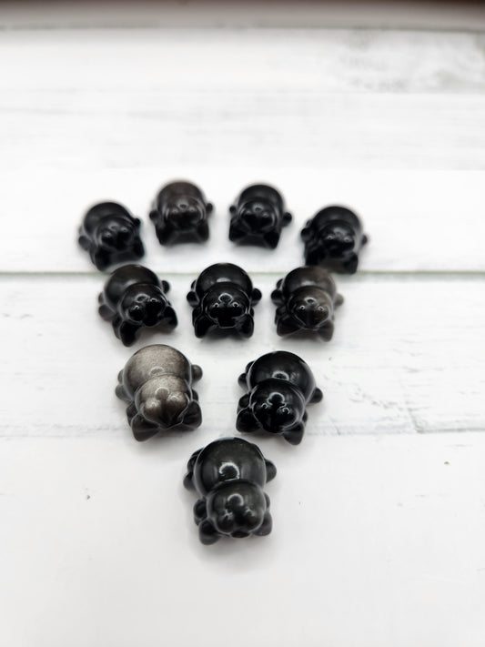 Mini Silver Obsidian Jumping Spider Carvings