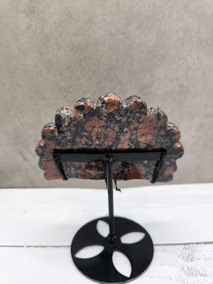 Breciated Jasper Peacock Tail Carving With Stand