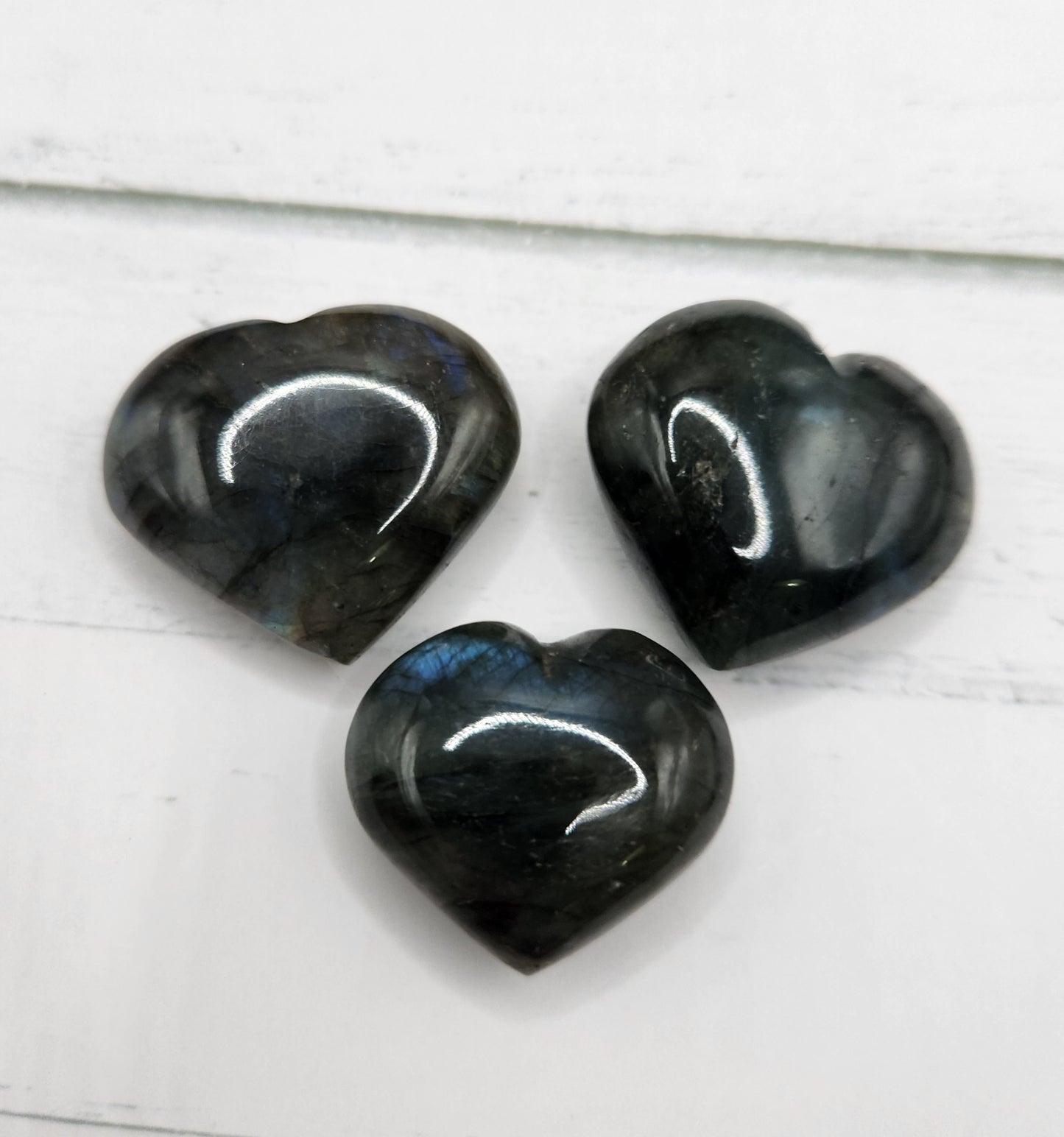 3 Labradorite Heart Natural Crystal Carvings