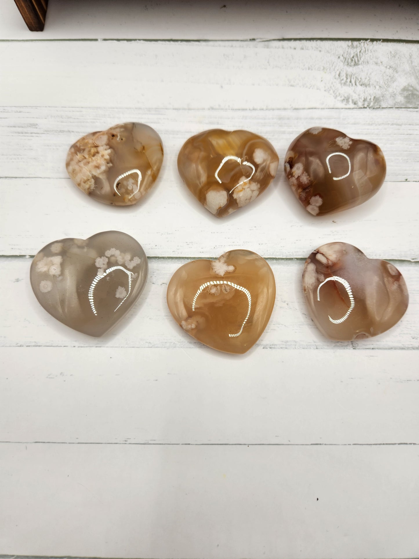 Flower Agate Natural Crystal Heart Carvings