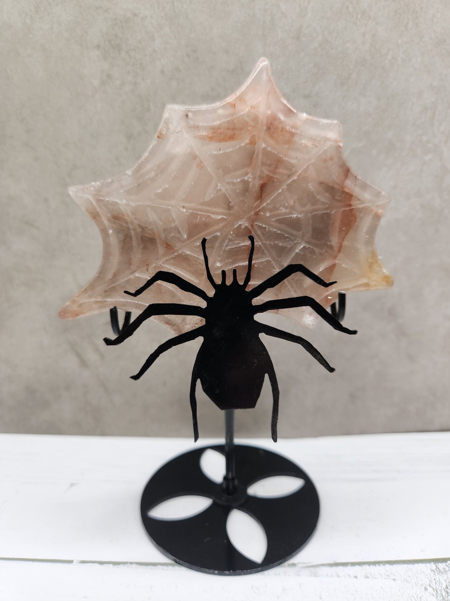 Fire Quartz Spider Web Carving With Stand