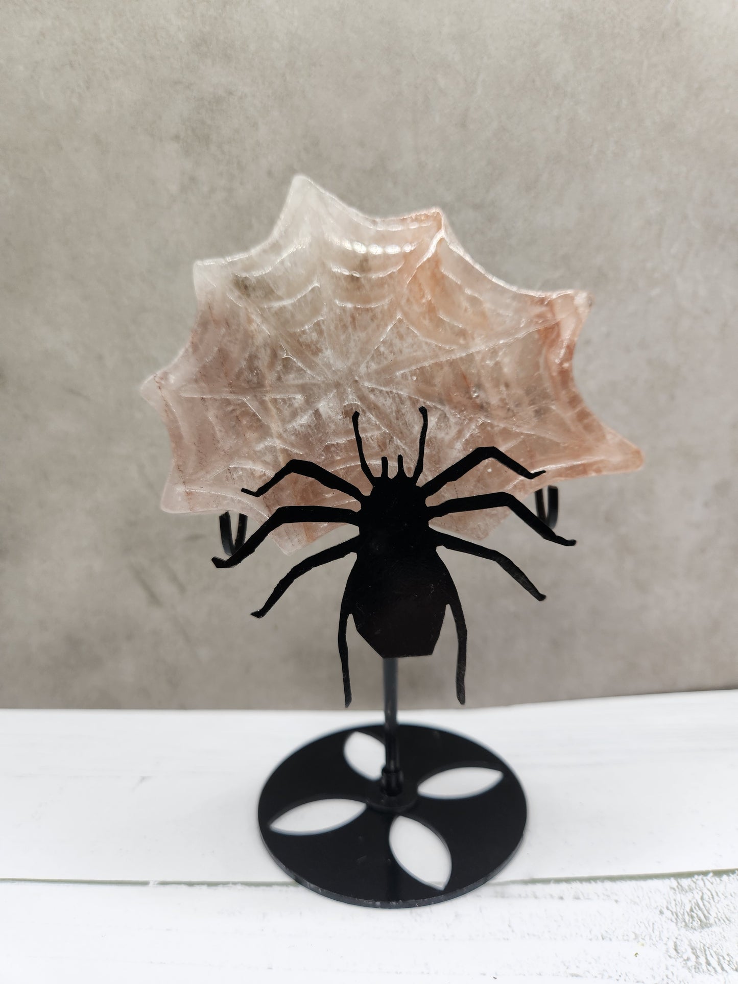 Fire Quartz Spider Web Carving With Stand