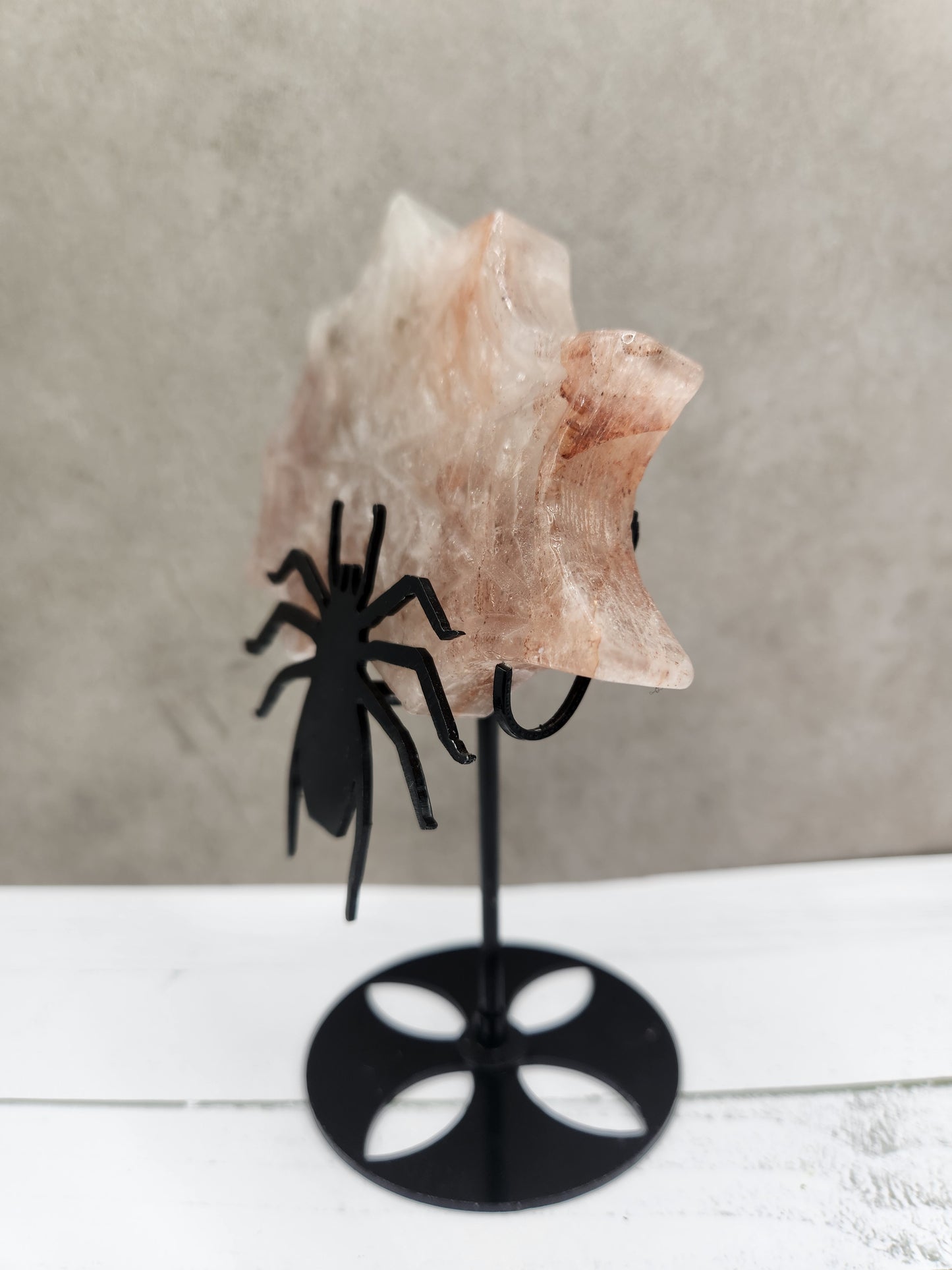 Fire Quartz Spider Web Carving With Stand